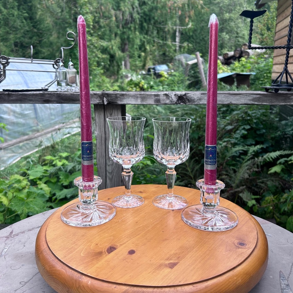 Vintage Pinwheel Crystal Wine Glasses Candlestick Holders Set Clear MCM Large 6p